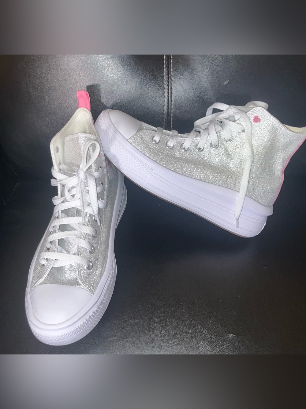 Converse All Star Hi Womens Move White Glitter Pink Sneakers Size 6.5